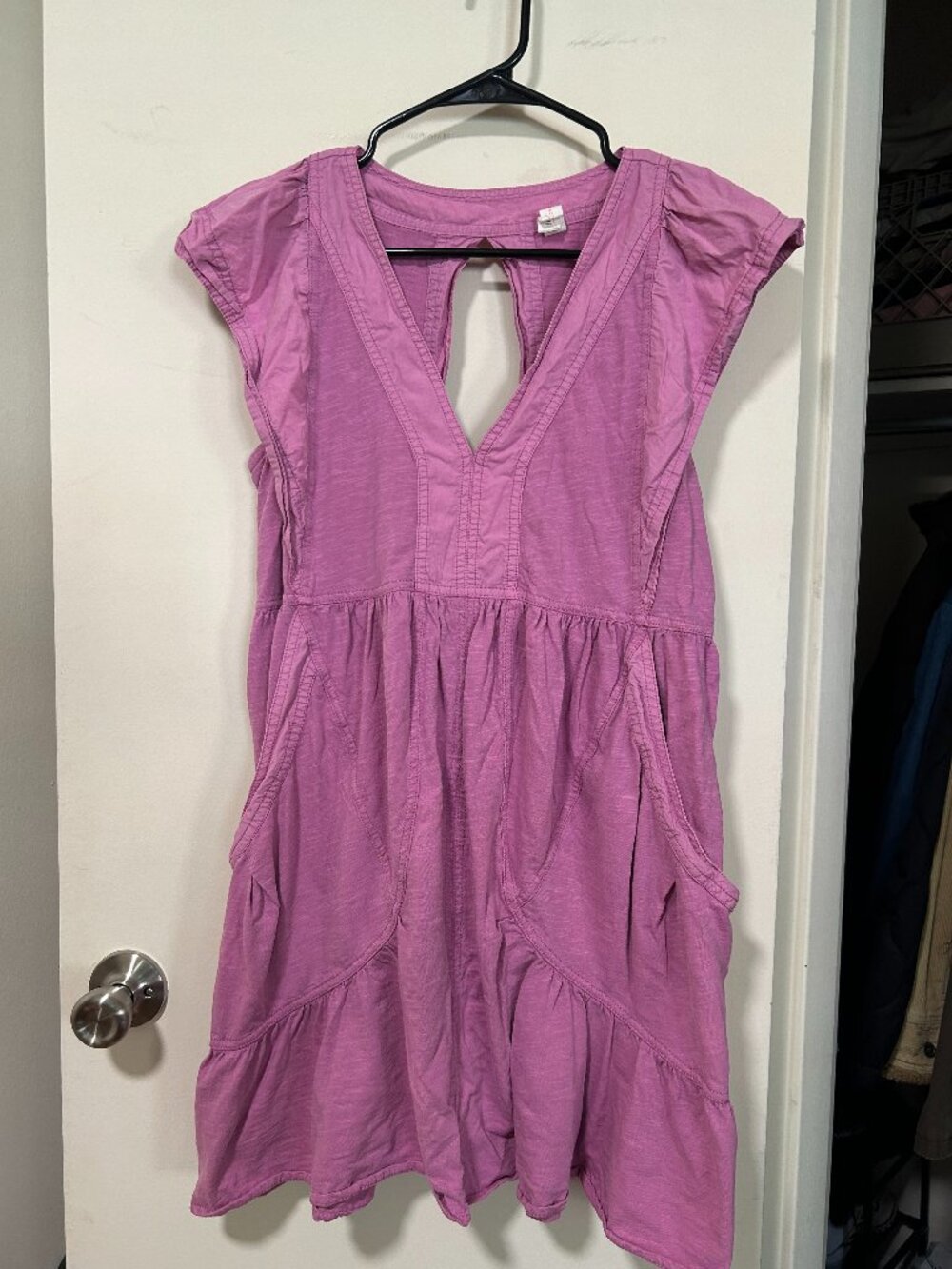 Daily Practice (Anthropologie) -- pink/ purple smock mini dress with pockets